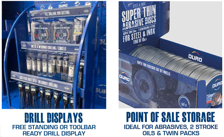 DURO in-store drill displays and point of sale storage
